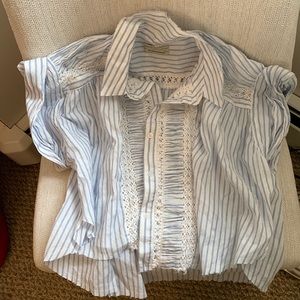 Urban outfitters size M. Blue and white striped with lace detail. Buttons.